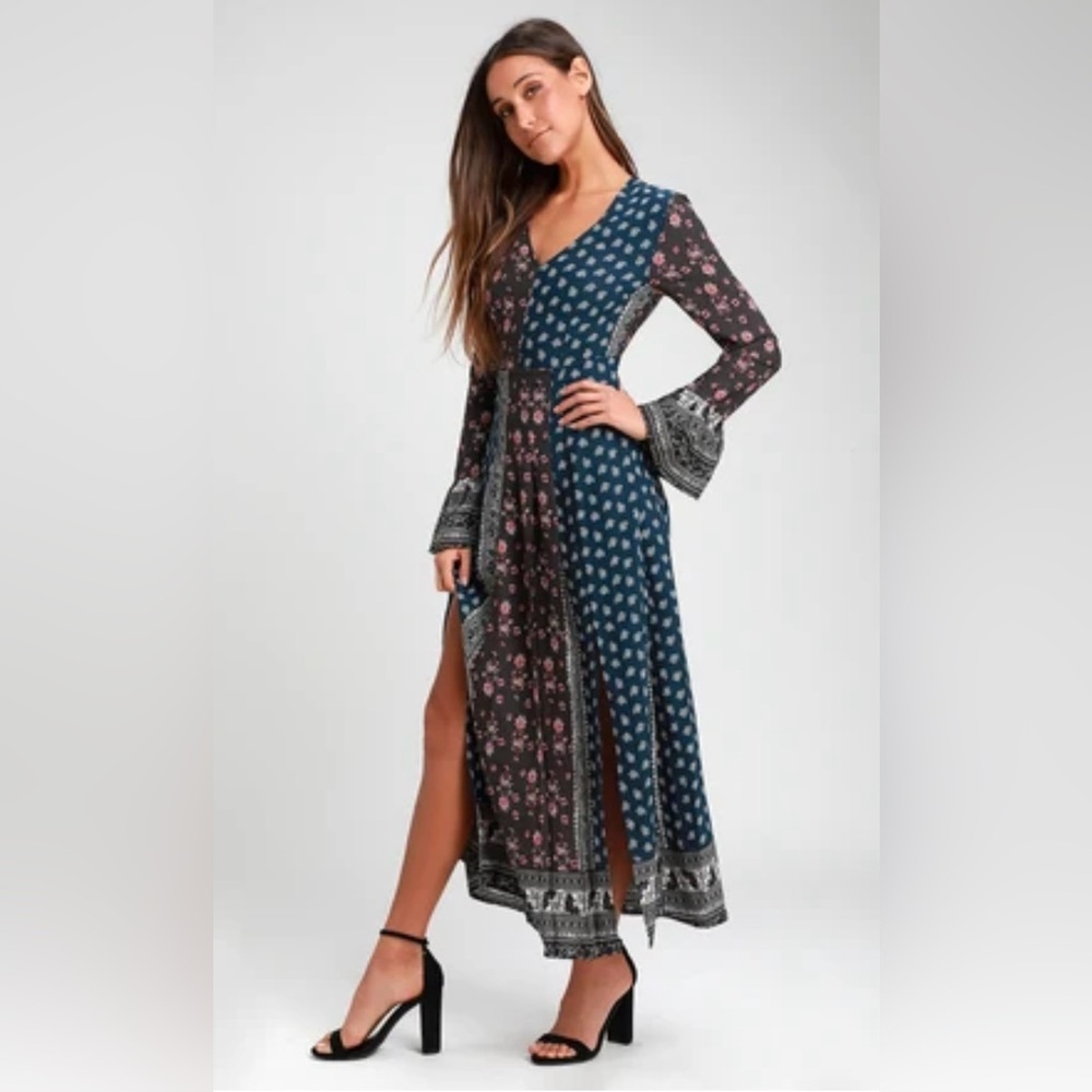 Lulu’s boho clover dark blue maxi dress